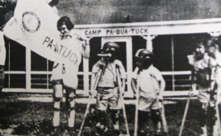 otary Club of the Moriches welcomes a group of children with Polio at the first official session at Camp Pa-Qua-Tuck